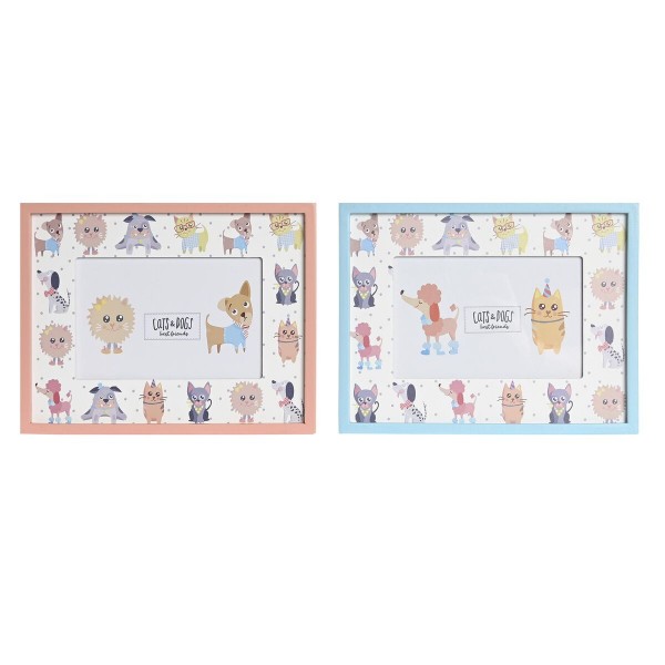 Κορνίζα DKD Home Decor Μπλε Πορτοκαλί Κατοικίδια ζώα MDF (22,5 x 1,5 x 17,5 cm) (x2)
