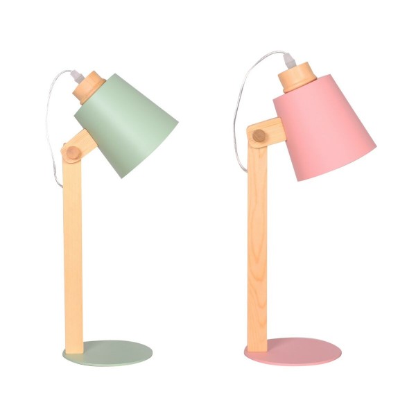 Επιτραπέζιο Φωτιστικό DKD Home Decor Φυσικό Ροζ Μέταλλο Ξύλο Πράσινο (x2) (18 x 20 x 45 cm)