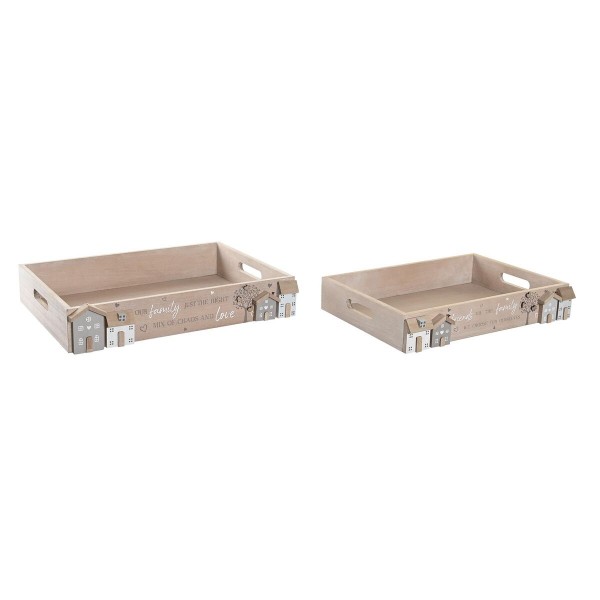Σετ Δίσκων DKD Home Decor x2 Φυσικό MDF (40 x 30 x 7 cm)