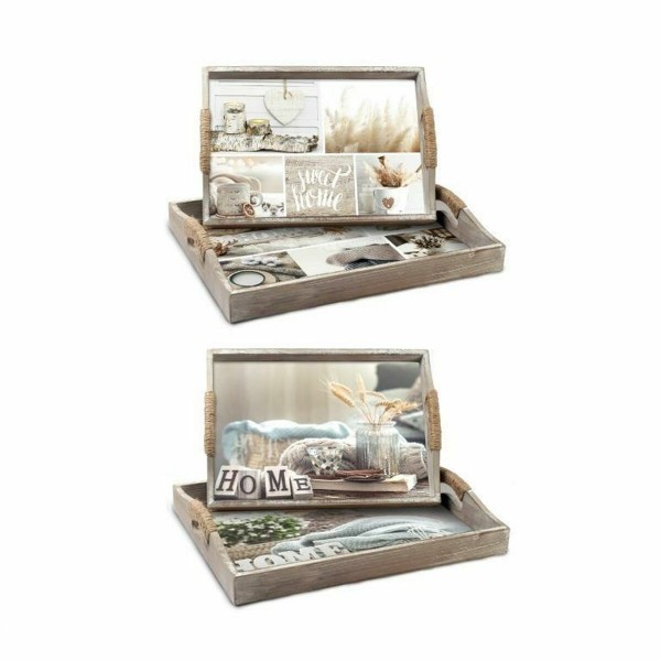 Σετ Δίσκων DKD Home Decor Μπεζ 40 x 30 x 6 cm Ξύλο MDF (x2)
