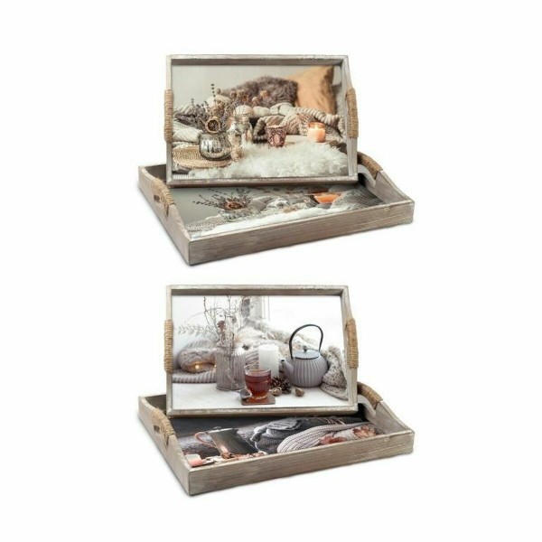 Σετ Δίσκων DKD Home Decor Πολύχρωμο 40 x 30 x 6 cm Ξύλο MDF (x2)