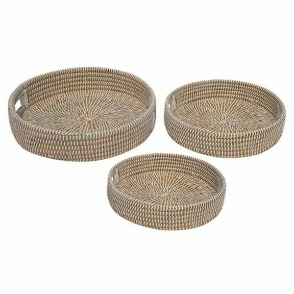 Σετ Δίσκων DKD Home Decor Φυσικό Λευκό Φυσική ίνα (43 x 43 x 10 cm) (3 Τεμάχια)