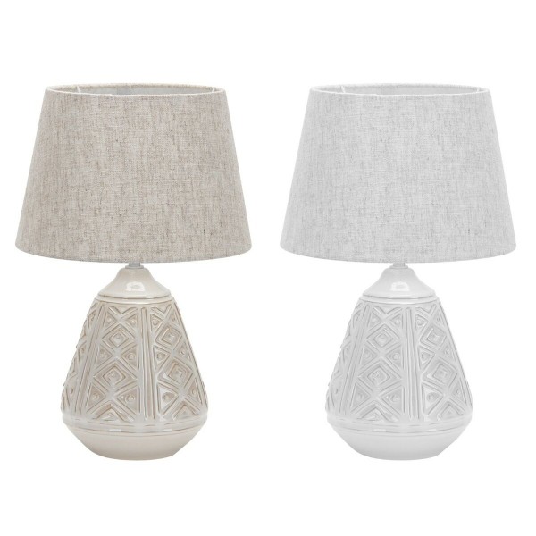 Επιτραπέζιο Φωτιστικό DKD Home Decor Κεραμικά πολυεστέρας Λευκό Κρεμ 220 V 50 W (x2) (24 x 24 x 37 cm)