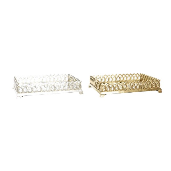 Δίσκος για σνακ DKD Home Decor 33 x 24 x 6,6 cm Καθρέφτης Ασημί Χρυσό Ρητίνη (x2)