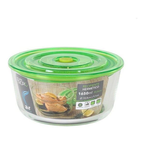 Ερμητικό Κουτί Γεύματος Kitchen Tropic Air Διαφανές Πράσινο Βοροπυριτικό γυαλί 1,65 l (9,1 x 9,1 x 19 cm)