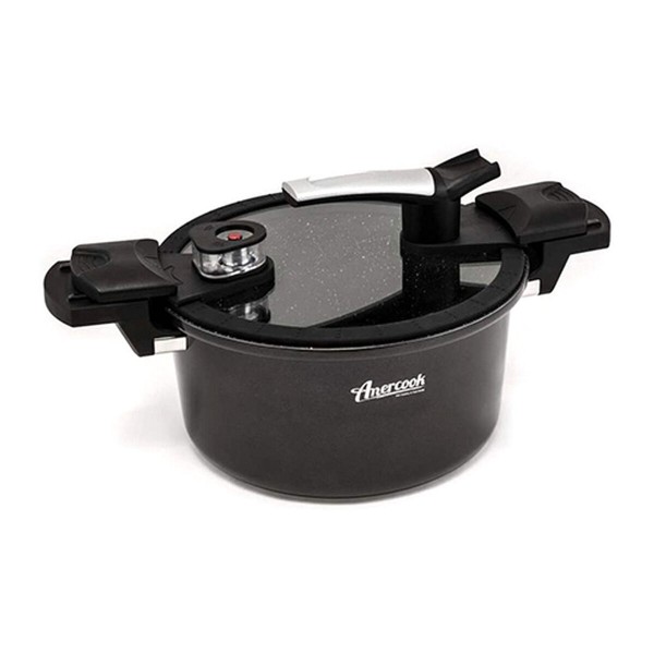 Κατσαρόλα με Γυάλινο Καπάκι Amercook Μαύρη 5 L