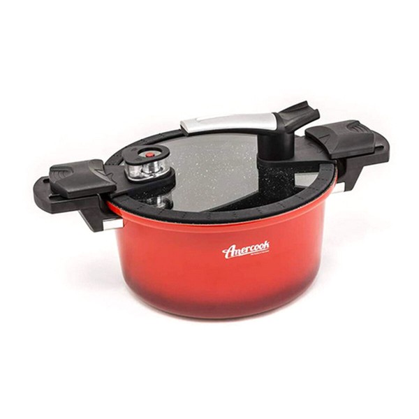 Κατσαρόλα με Γυάλινο Καπάκι Amercook Κόκκινη 5 L